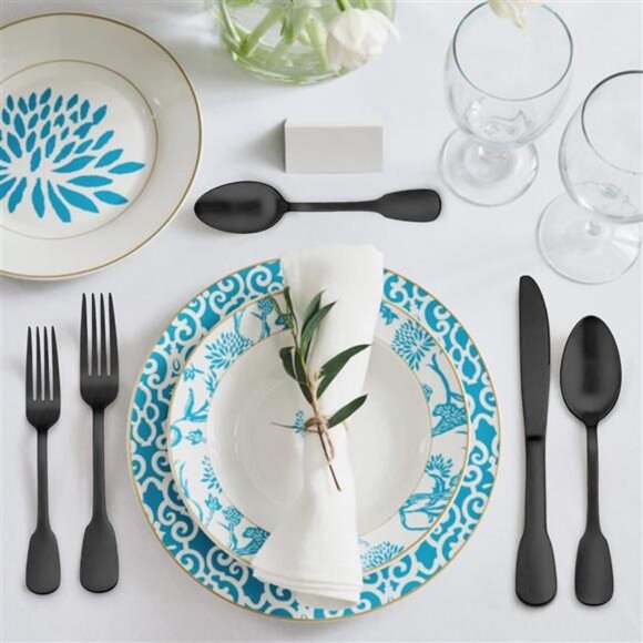 77-Piece Matte Black Silverware FlatwareSet,Plus Steak Knives & Serving Utensils - Picture 7 of 8